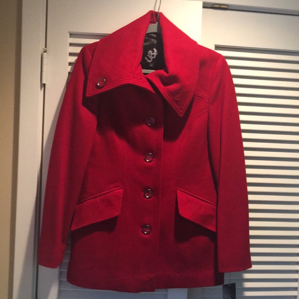 U&I Red Wool-Blended Stand-Collar Peacoat sz 4